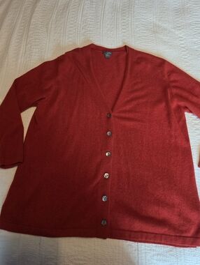 Cashmere Orange Red Button-Front V-Neck Cardigan